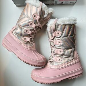 London Fog Pink and Silver Kids Snow Boots Water resistant Sz 13M